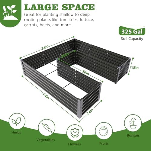 Anleolife 4-Bed 74x74x18in U-Shaped Raised Garden Beds, Quartz Grey - Image 4