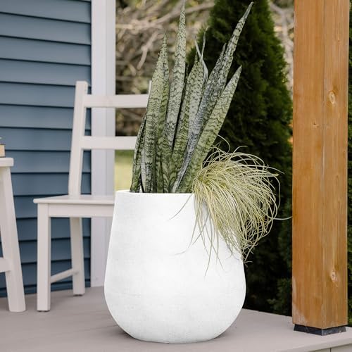 Beuta Large Poly Planters for Outdoor Plants - Set of 3, 15.5/18/20.5 Inches Outdoor Planters for Porch - Tall Planter for Outdoor & Indoor Plants | Large Indoor Plant Pot - USA Made - Limewash - Image 3