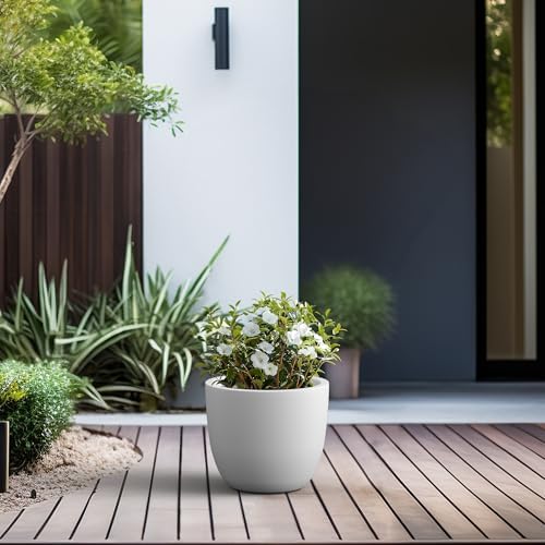 Kante Accent Round Bowl White Concrete Planter 14" Dia, Outdoor - Image 6