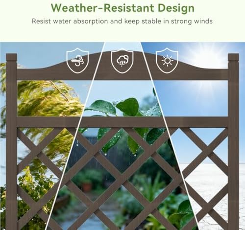 COMHOMA Planter Box with Trellis and Wheels, 48In Elevated Raised Garden Bed, Drainage Holes, Outdoor Lattice for Climbing Flowers, Vegetables, Patio Balcony, Brown - Image 4