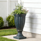 Christopher Knight Home 26.77 Inch Tall Fluted Pedestal Urn Planter MGO Outdoor Flower Pot Faux Stone Garden Planter for Patio Porch Entryway Decor, Antique Green - Image 6