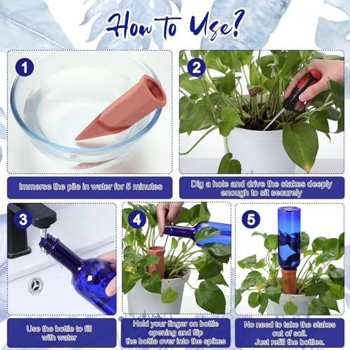 Teenyyou 12 Pcs Watering Spikes for Indoor Plants Include Terracotta Self Watering Spikes Devices and 26 oz Plastic Bottles Slow Release Vacation Insert Automatic(Blue) - Image 4