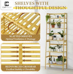 CAPHAUS Bookshelf, 5-Tier Ladder Shelf, Floor Bookcase with Bamboo Frame,Freestanding Storage Shelves Display Shelf, for Living Room,Home Office,Bedroom,Kitchen,Bathroom,Plant Stand,White - Image 3