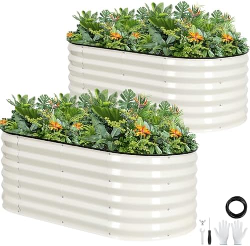 Galvanized Raised Garden Bed,4x2x1.4ft Planter Box for Deep Root Plant 2Pcs by GGOODGAIN