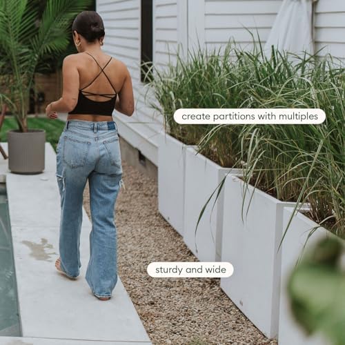 Veradek Block Series Span Plastic Planter - Tall Rectangular Planter for Indoor or Outdoor Patio/Porch, White, 24.25 in Height, 12 in Width, 30 in Length - Image 5