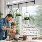 Adjustable Hanging Window Planter Set, Metal Rod Plant Hanger with 3 Pots, Indoor Herb Garden Plant Shelf for Windowsill, Balcony, Kitchen, Apartment (Black) - Image 2