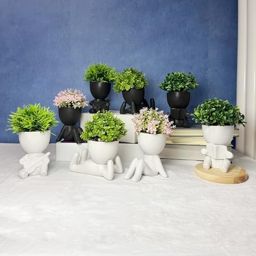 4 Packs Creative Small Fake Plants Artificial Succulents in Ceramic Human Shaped Pots Cute Office Plants For Desk Home Decor Funny Premium Ceramic Faux Succulent Perfect Humorous Gift Idea (4, white) - Image 5