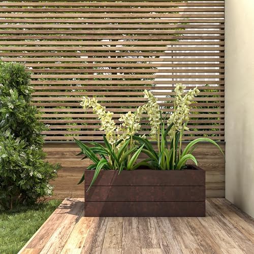 LeisureMod Oasis Mid-Century Modern Fiberglass and Clay Planter for Indoor and Outdoor - Rectangular Weather-Resistant Durable Planter Box with Drainage Holes (Brown) - Image 3