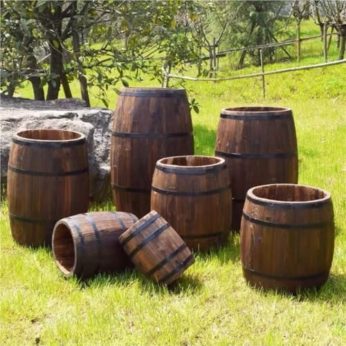 Rustic Wooden Wine Barrel Planter, Creative Barrel Flower Pot for Balcony, Garden, Patio, Home Décor(11.8" H) - Image 6