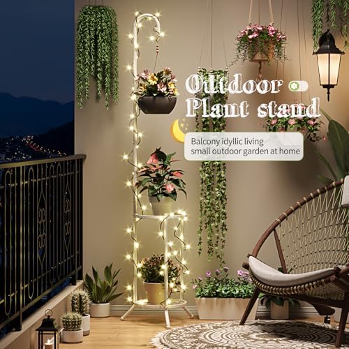 BMOSU Plant Stand with Hooks Indoor Outdoor Corner Tall Plant Stand Heavy-Duty Metal 3-Tier Plant Shelf Holder Rack for Patio Garden Balcony Living Room Bedroom(semicircular White) - Image 6