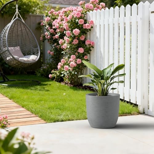 Kante Small Round Curved Pale Gray Concrete Planter 13.3" Dia, Outdoor - Image 5