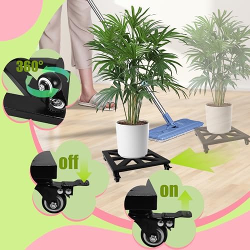 16'' Heavy Duty Plant Caddy with Wheels Square Plant Dolly with Lockable Casters Pot Mover Rollers 440 Lbs Metal Rolling Plants Stand Suitable for Indoor Outdoor Pots Black - Image 4