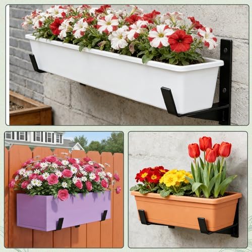 Window Box Brackets, 6 inch Flower Planter Box Brackets, Heavy Duty Metal Flower Box Wall Mounting Hooks for Railings, Garden, Balcony, Fences, Black(4 Pack ) - Image 6