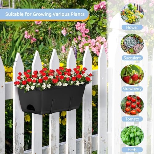 4 Pack Window Boxes Planters Railing Planter Box with Adjustable Brackets - Image 2