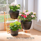 VECELO Plant Pots with Drainage Holes & Saucer, 9/11.3/13 Inch Flower Pots with Tray, 3 Pack Plastic Whiskey Barrel Planters for Indoor & Outdoor Garden Home Plants and Flowers - Image 5