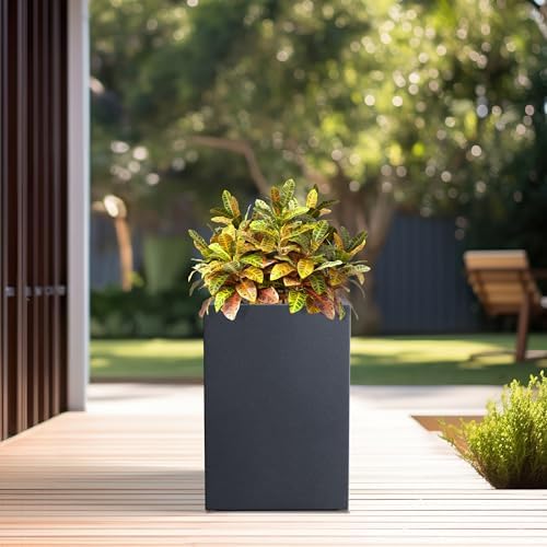 Kante 19 Inch Tall Concrete Planter, Modern Charcoal Round Planter - Image 5