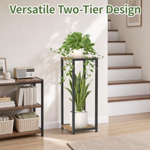 LASZOLA 2 Tier Plant Stand Tall for Indoor Corner, 30 Inch Wood Brown - Image 5