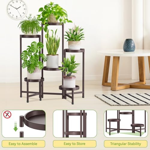 iDavosic.ly Plant Stand Indoor Outdoor, 6 Tier Metal Corner Shelf, Bronze - Image 4