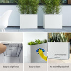 Metal Planter Box, No Installation Galvanized Steel Folding Rectangular Planter with Drainage Holes, 35.5"x 10"x 28" White Outdoor Planter for Porch/Patio/Garden - Image 3