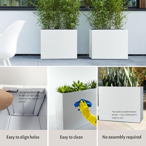 Metal Planter Box, No Installation Galvanized Steel Folding Rectangular Planter with Drainage Holes, 35.5"x 10"x 28" White Outdoor Planter for Porch/Patio/Garden - Image 3
