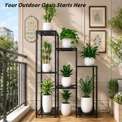 Metal Heavy Duty Plant Stand Indoor Outdoor,7-Tier Tall Plant Stands Holder,Wrought Iron Plant Shelves for Multi Large Pots,Black Tiered Flower Display Riser for Living Room,Patio,Balcony - Image 6