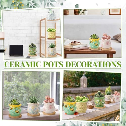 Leitee 30pcs Flower Pots 3 Inch Paint Your Own Ceramic Pot Craft Kit Ready-to-Paint Small Succulent Pots Bulk with Drainage Hole Paint Set Mini Paintable Plant Vase for Spring Birthday DIY Gift - Image 5