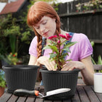 Fodetyff 14-inch-Plastic-Plant-Pots-with-Saucer, Flower Pots Containers for Indoor Outdoor Plants, Large Resin Planter with Drainage Holes and Saucers for Snake Plant Monstera - Image 7