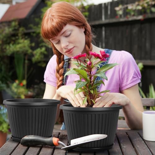 Fodetyff 14-inch-Plastic-Plant-Pots-with-Saucer, Flower Pots Containers for Indoor Outdoor Plants, Large Resin Planter with Drainage Holes and Saucers for Snake Plant Monstera - Image 7