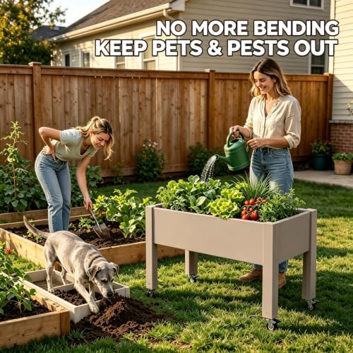 Elevated Raised Garden Bed with Wheels，74" Planter Outdoor Plants,Brown - Image 3