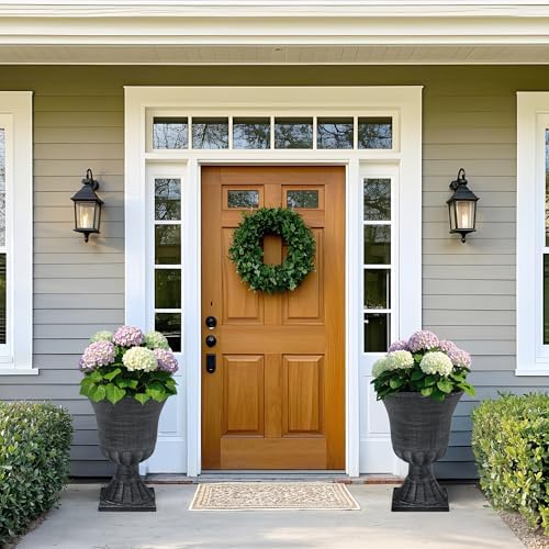 2-Pack 22" Washed Black Plastic Urn Planters with Drainage Holes - Image 3