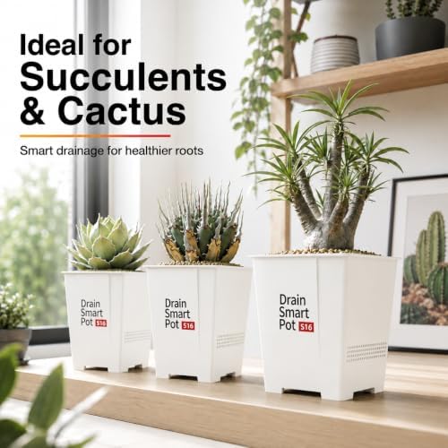 4.7"Wx4.3"H Plant Pots 6 Packs Smart Drainage Square Flower Pots S16 White - Image 6