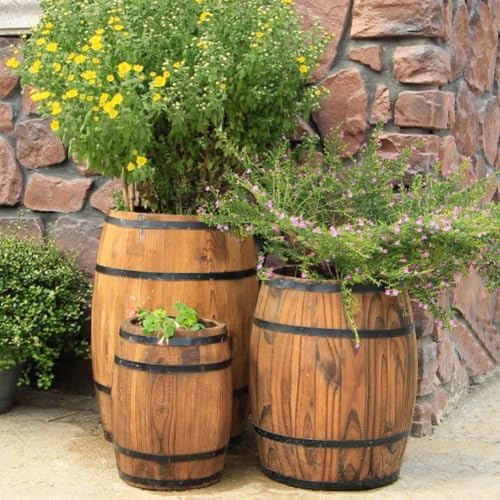 Multipurpose Wooden Barrel Planter, Creative Whiskey Barrel Planter, Solid Wood Wine Barrel, Suitable for Garden and Patio(H27.6in) - Image 6