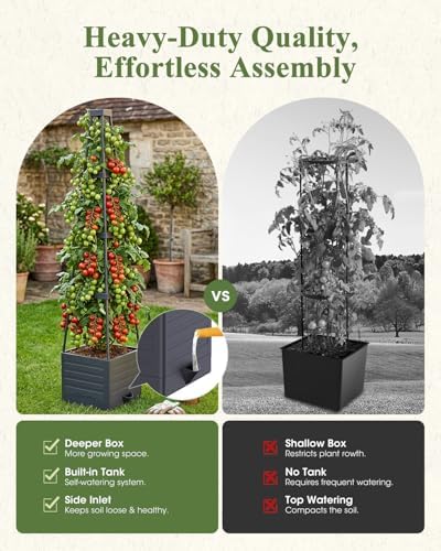 4 Pack Raised Garden Bed Planter Box with Trellis, 57" Self-Watering Tomato Cage Planters for Climbing Plants Vegetable Vine Flowers Outdoor & Indoor (57x9.8x9.8IN) - Image 3