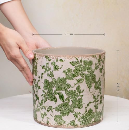 7.7" Large Green Plant Pots, Farmhouse Ceramic Flower Pots without Drainage - Image 6