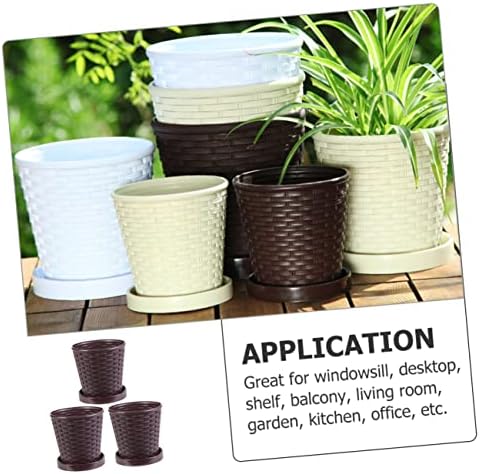 VOSAREA 3 Sets Resin Flower Pot with Tray for Plants and Succulents - Image 2