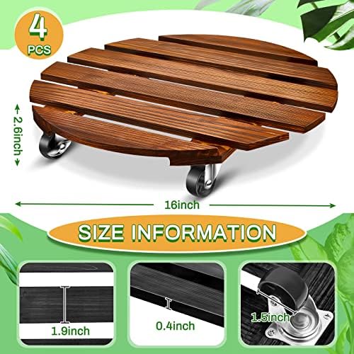 Taiyin 4 Pack 16 Inch Wooden Plant Stand with Lockable Wheels 220 Lbs Heavy Duty Rolling Stand with Casters Strong Plant Roller Dolly Base for Outdoor Indoor - Image 2