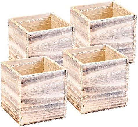 Wooden Planter Box, Rustic Whitewash with Plastic Liner l Garden Decor l Restaurant and Wedding Decorations l Wedding Bouquets, Table Centerpiece (5x5 Set of 4, Whitewash) by Unknown