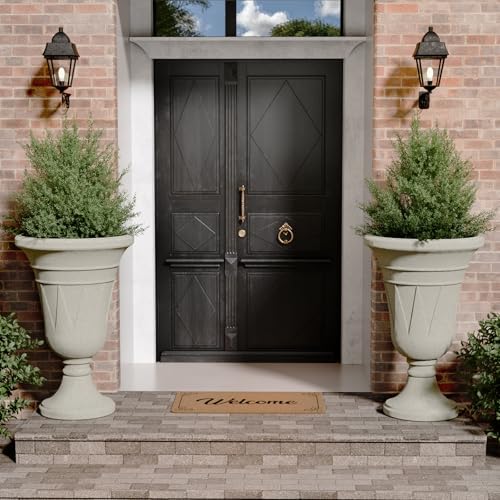 Tall Plastic Urn Planters and Pedestal - 24" Outdoor Planter Beige - Image 6