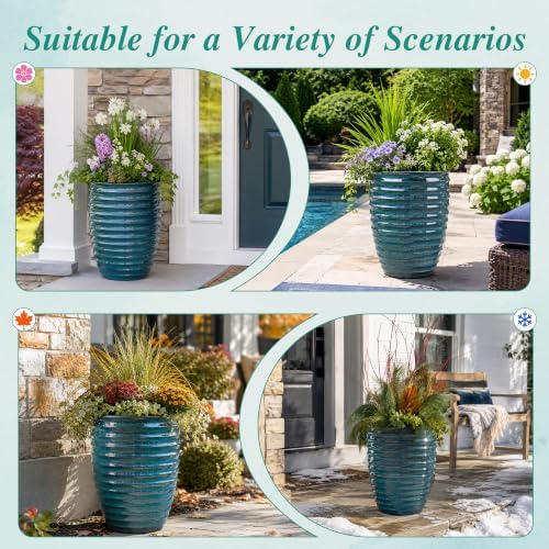 17 Inch Large Ceramic Planter, Handmade Tall Ceramic Plant Pots, Army Green - Image 2