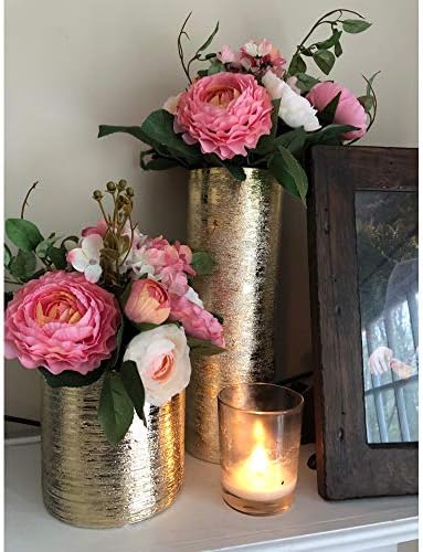 WGV Ceramic Cylinder Vase Width 5" Height 12" Elegant Unique Modern Matte Floral Container Planter Pot Centerpiece for Event Party Wedding Office Home Decor, Gold Textured 1 Piece - Image 6
