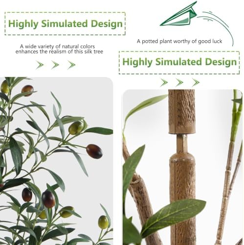 6Ft Artificial Olive Tree with Moss & Basket - Indoor Tall Faux Olive Tree in Planter, Large Fake Olive Silk Tree with Realistic Branches and Fruits for Home Decor, Office, Living Room - Image 5