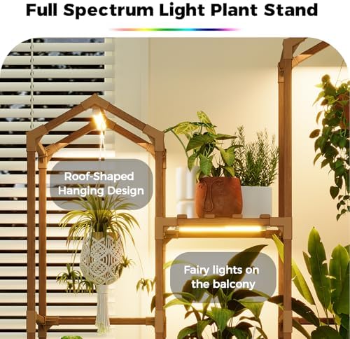 Bamworld Plant Stand with Grow Light Corner Plant Shelf Indoor with Lights Tall Plant Holder for Living Room Warm Light Plant Container Accessories for Mutiple Pots Patio Boho Home Decor for Gardening - Image 4