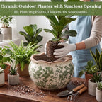 Geetery Ceramic Planter Pot 11 Inch Round Plant Pot, Vintage,Green,Large - Image 6