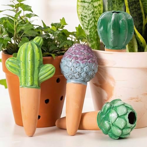 SURE YUESI 4PCS Self Watering Globes, Automatic Terracotta Watering Bulbs - Watering Spikes, Vacation Plant Watering Devices System, Plant Watering Globes for Indoor and Outdoor Plants - Cactus by SUREYUESI