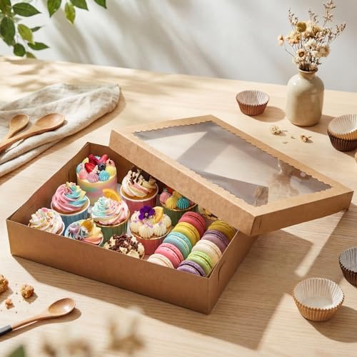 Sinload 10 Pcs 19x14x4 Inch Half Sheet Cake Boxes 5pcs Large Rectangle Bakery Boxes with 5pcs Cake Boards for Pastry Baking, Cupcakes, Donuts, Cookies, Pie Treat Packaging (Brown) - Image 4