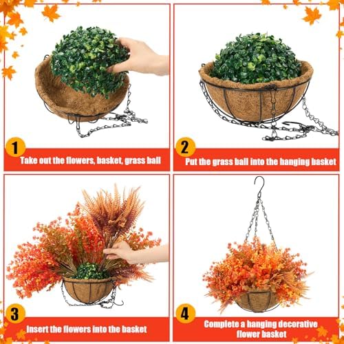Thiccywoov 2 Set Fall Artificial Hang Flower with Basket,Violets Camellia - Image 4