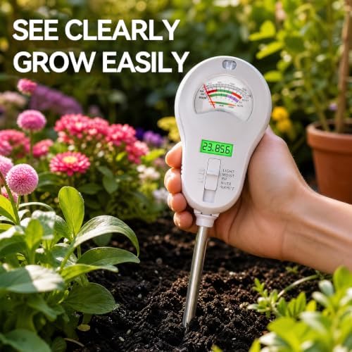 Soil Test Kit, 6-in-1 Soil Moisture Meter, PH/Sunlight/Soil Moisture/Fertility Monitor Indicator Sensor with 4 Removable Probe, Soil Tester for Garden, Lawn, Indoor and Outdoor Plants - Image 7