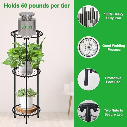 CASIMR Plant Stand Indoor Outdoor, Metal Rustproof Flower Shelf 3 Tier 32.3 inch, Tall Multiple Plant Pot Holder Rack for Garden Patio Living Room Corner Balcony, 2 Pack Black - Image 2