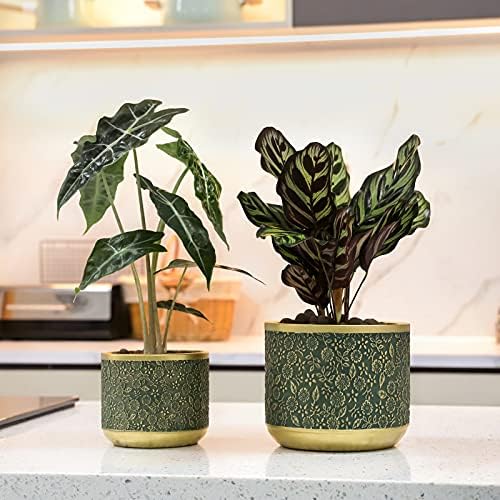 6 +4.4 Inch Cement Planter Decorative Pots with Drainage Hole for All House Plants, Succulents, Flowers, and Cactus (Green) - Image 7