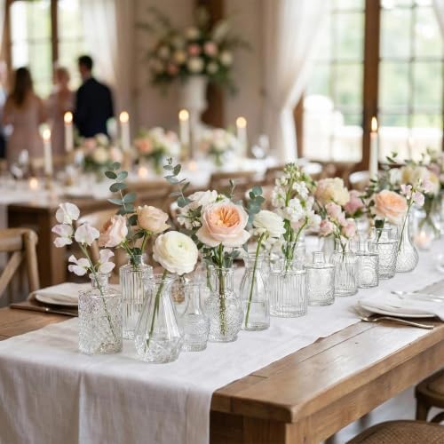 32 PCS Assorted Vintage Bud Vases, Colorful Glass Small Vases Bulk, for Centerpieces, Wedding Table Decor, Home Decorations & Gifts (Clear Series) - Image 4